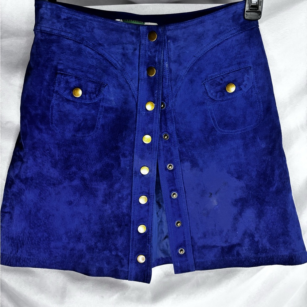 Anthropologie Cobalt‎ Blue Suede Mini Skirt
